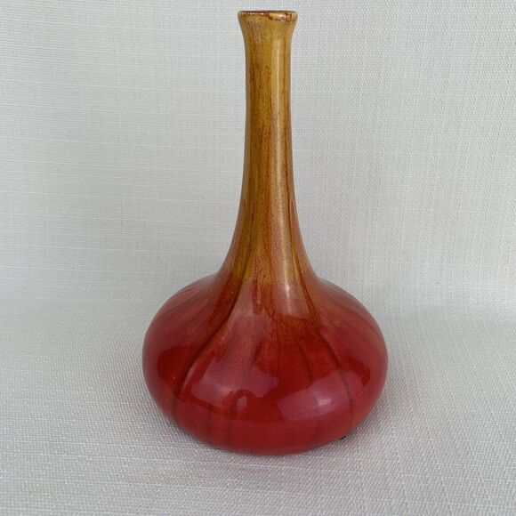 Toyo Mid Century Modern Vase 8” Tall Orange Red Round Bottom Art‎ Vintage Retro - Picture 3 of 8